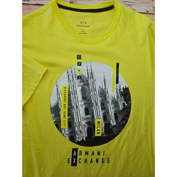 Armani Exchange Womens Yellow T-Shirt Large Milan Print - Picture 4 of 8